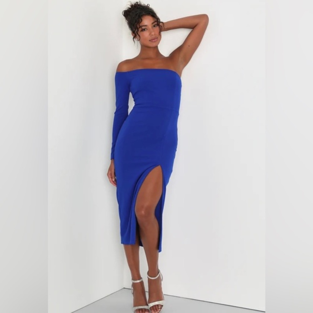 Lulu's Royal Blue Off-Shoulder Midi Dress